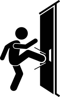 Man and Door Pictogram. Tırmanışlar, kapısı olan bir adamın çeşitli hareketlerini tasvir eder..