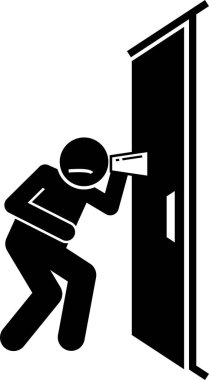Man and Door Pictogram. Tırmanışlar, kapısı olan bir adamın çeşitli hareketlerini tasvir eder..