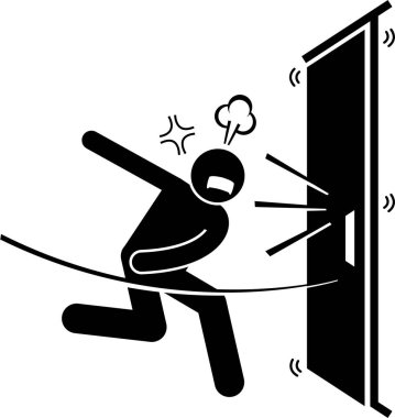 Man and Door Pictogram. Tırmanışlar, kapısı olan bir adamın çeşitli hareketlerini tasvir eder..
