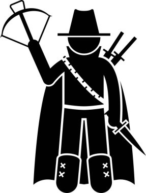 Eski ortaçağ fantezi karakterleri sınıfları ve savaşçı simgesi.