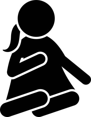 Küçük kız temel aksiyon çubuk figürü ikonları poz verir. Ayakta duran, yürüyen, koşan, zıplayan ve yerde oturan küçük bir kızın vektör çizimi..