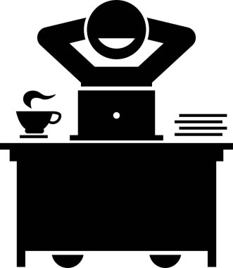 Verimli bir ofis işyerinde çalışan bir yönetici. İşçi mutlu, memnun, başarılı ve işten zevk alıyor. İş adamı kendini rahat, kontrollü hissediyor ve işini özgürce yapıyor..