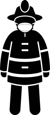 Virüs salgını üçüncü hat işçileri. Elektrik işçisi, itfaiyeci, çiftçi, muhabir, fabrika çalışanı, otel, çağrı merkezi, internet hizmetleri ve cerrahi maske takan borsa çalışanlarının vektör simgeleri.