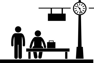 Tren istasyonundaki insanların minimalist vektör illüstrasyonu