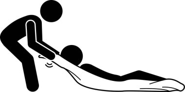 Yaralı bir kurbanın sopa figürlerini taşımak için ilk yardım tekniği. Yöntemlerin, prosedürlerin ve yaralı bir kişinin nasıl hareket edileceğinin veya taşınacağının temsilci çizimleri.