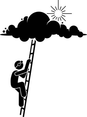 Bulutlarda ya da gökyüzünde çalışan bir iş adamı. Uçan, para saçan, dinlenen, çalışan ve bulutlarda okuyan bir iş adamının vektör çizimleri. Yıldırım ya da gök gürültüsü kötü şans getirir..