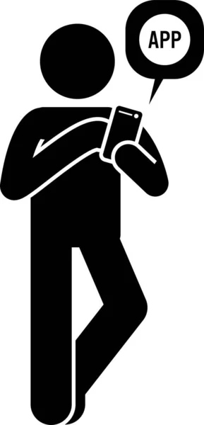 Ilustración Vectorial Minimalista Persona Usando Aplicación Teléfono Inteligente — Archivo Imágenes Vectoriales