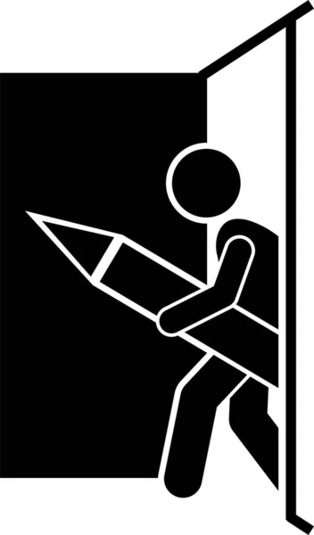 Наклеїти Фігуру Чоловіка Допомогою Великого Олівця Гумки Міні Чоловік Пише — стоковий вектор