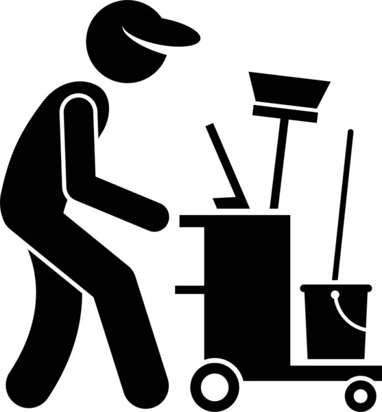 Serviços Limpeza Industrial Risky Cleaner Trabalho Vara Figura Pictograma Ícone — Vetor de Stock
