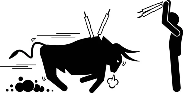 Spanien Stierkampf Und Stierlauf Veranstaltung Piktogramme Symbole Strichmännchen Illustrationen Zeigen — Stockvektor