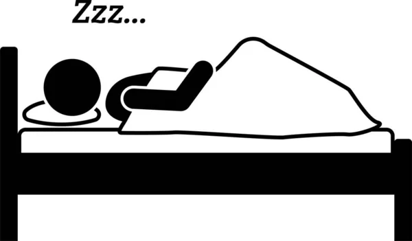 寝ているベッドの最小限のベクトル図 — ストックベクタ