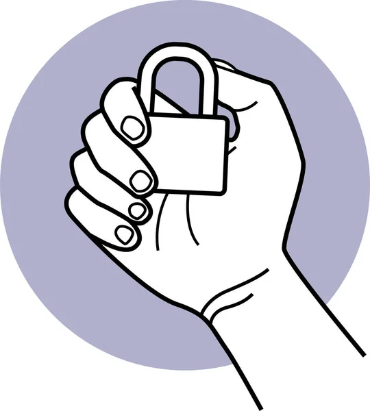 Minimalistische Vector Illustratie Van Menselijke Hand Holding Lock — Stockvector