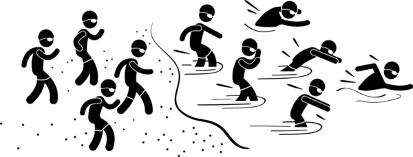 Τρίαθλο Μαραθώνιος Κολύμβηση Ποδηλασία Αθλητισμός Running Stick Εικόνα Εικονόγραμμα Εικονίδιο — Διανυσματικό Αρχείο