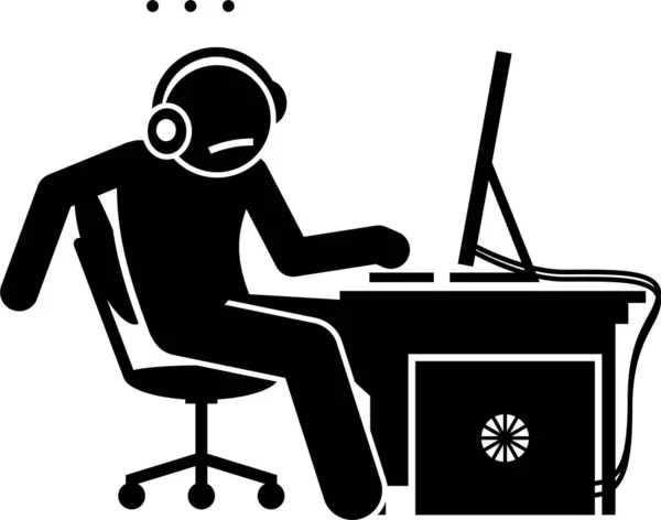 Minimalistische Vector Illustratie Van Gamer Met Computer — Stockvector