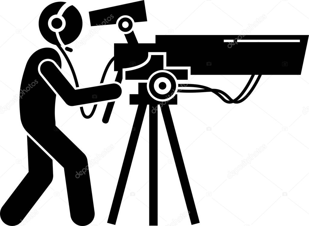 Videographer, Filmmaker, Cinematographer, and Cameraman. Shooting video footage and film production with big expensive video camera