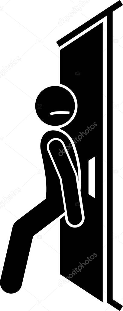 Man and Door Pictogram. Cliparts depict various actions of a man with a door.
