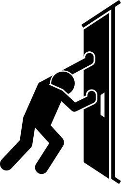 Man and Door Pictogram. Tırmanışlar, kapısı olan bir adamın çeşitli hareketlerini tasvir eder..