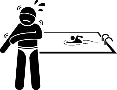 Havuzu ve bakım hizmetlerini temizleyen bir işçi. Sanat eserleri çöpleri temizleyen, su pH 'ını ölçen, klor ekleyen, süpüren ve havuz filtrelemesini tamir eden adamı resmediyor..