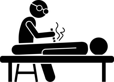 TCM Traditional Chinese Medicine icons and pictograms. Artworks depict a TCM doctor practitioner examining patient, feeling pulse, doing acupuncture, moxibustion, massage, and preparing Chinese herbs. clipart