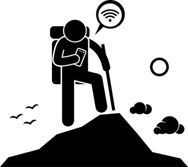 Akıllı telefon kavramında interneti kullanan kişinin minimalist vektör illüstrasyonu 