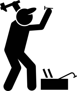 Ev Aletleri ve Ev Dekorasyonları Simgeleri Kurulumu. Piktogram, ev eşyaları döşeyen, mobilyaları taşıyan ve yaşam alanını dekore eden işçileri tasvir ediyor..