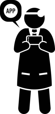 Doktor, hemşire, acil tıbbi teknisyen ve hasta için sağlık hizmeti cep telefonu uygulaması. Vektör çizimleri akıllı telefon uygulaması teknolojisi kullanan mutlu doktor, hemşire, EMT ve hastayı tasvir ediyor.