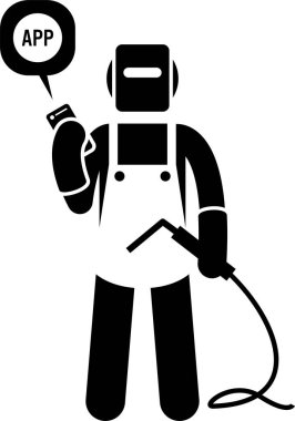 Endüstriyel, inşaat, inşaat işçileri ve işlerinde mobil uygulama kullanan maden işçileri. Vektör çizimleri inşaat işçisi, ressam, madenci, teknisyen, tamirci ve kaynakçı akıllı telefon uygulaması kullanır.