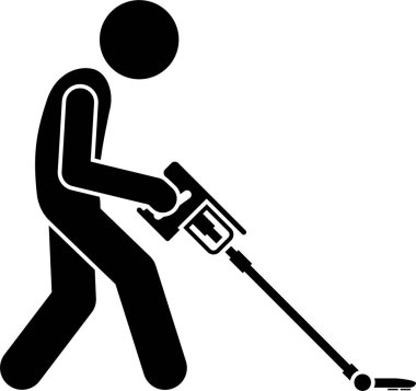 Elektrik süpürgesi simgesi kullanan adam, vektör illüstrasyonu