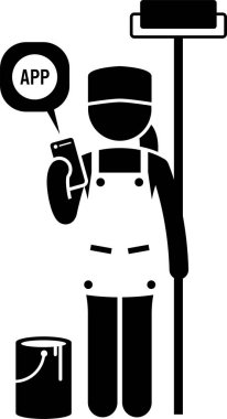 Endüstriyel, inşaat, inşaat işçileri ve işlerinde mobil uygulama kullanan maden işçileri. Vektör çizimleri inşaat işçisi, ressam, madenci, teknisyen, tamirci ve kaynakçı akıllı telefon uygulaması kullanır.