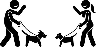 Köpekle yürüyen kişinin minimalist vektör illüstrasyonu