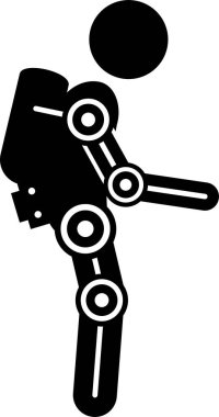 Biyonik güç çubuğu figürü ikonlarında insan fütüristik dış iskelet giyer. Güç, ordu, inşaat, tıbbi ve spor için dış iskelet giysisi olan insanların vektör çizimleri.