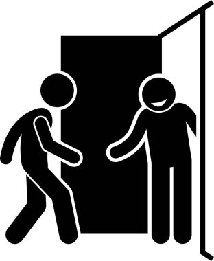 Man and Door Pictogram. Tırmanışlar, kapısı olan bir adamın çeşitli hareketlerini tasvir eder..