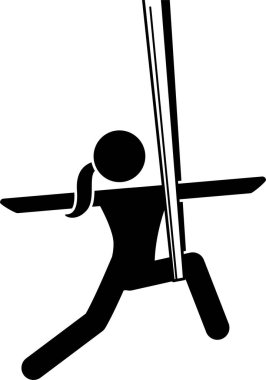 Hava yogası ikonları. Çizimlerde, hamakta farklı pozlarda ve pozisyonlarda anti-yerçekimi yogası yapan bir kadın resmediliyor. Teknikler yeni başlayanlar ve uzmanlar içindir..