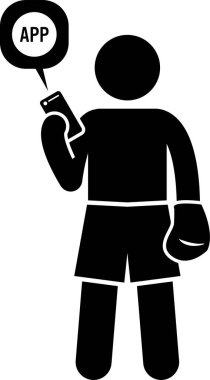 Telefonlu sportif kişinin minimalist vektör illüstrasyonu, eğitim uygulaması kavramı