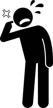 İnsanların simgelerinde kulak çınlaması sesi. Kulakları çınlayan ve kulakları çınlayan bir adamın vektör çizimleri..