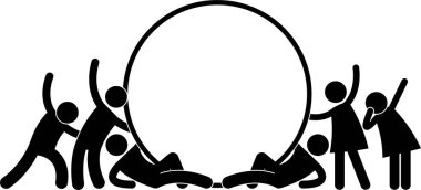 İlkokul çocukları hula hoop ile spor müsabakaları yapıyor. Simgeler, küçük çocukların oynayıp eğlenmesi için çeşitli açık hava etkinliklerini tasvir ediyor..