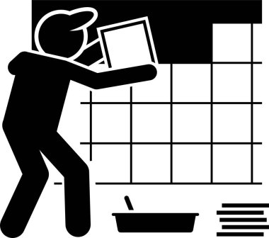 Ev Geliştirme ve Ev Yenileme Simgeleri. Piktogram işçilerin ve uzmanların bina yenileme, yenileme ve onarım işlerini resmediyor.