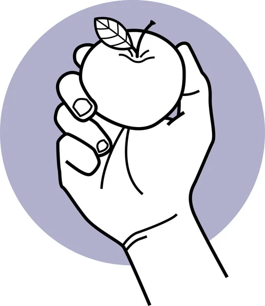 Μινιμαλιστική Διανυσματική Απεικόνιση Του Ανθρώπινου Χεριού Κρατώντας Μήλο — Διανυσματικό Αρχείο