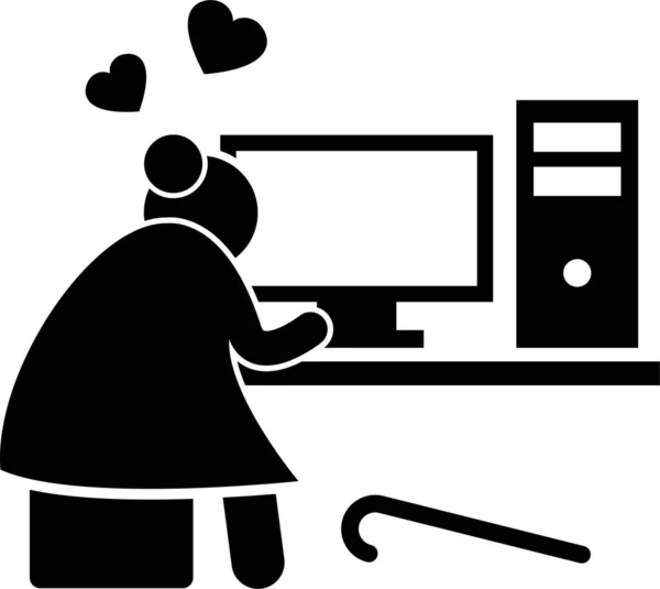 Yüksek Teknoloji Büyükanne Yaşlı Kadın Bilgisayar Akıllı Telefon Çubuğu Resim — Stok Vektör
