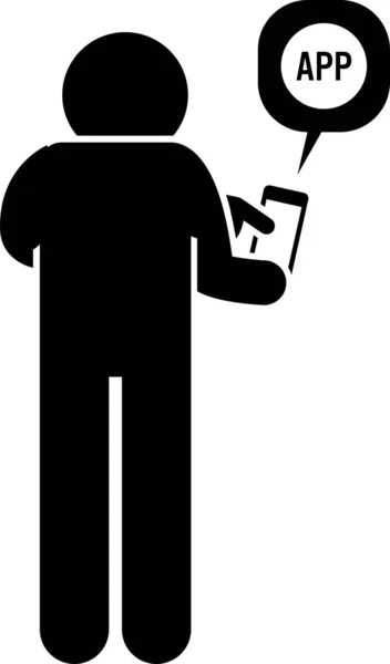 Мінімалістична Векторна Ілюстрація Людини Використовує Додаток Смартфона — стоковий вектор