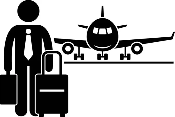 Business Trip Businessman Travel Meeting Stick Figure Pictogram Icon — Stock Vector