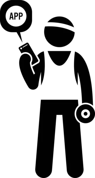 Минималистическая Векторная Иллюстрация Спортивного Человека Телефоном Концепция Тренировочного Приложения — стоковый вектор