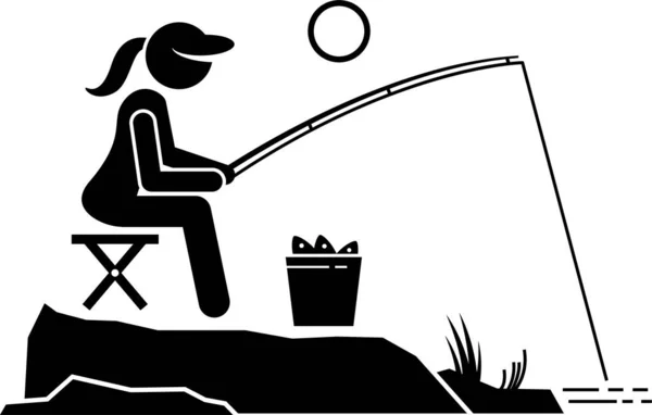 Ilustração Vetor Minimalista Conceito Pesca Menina — Vetor de Stock