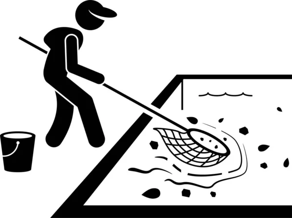 Worker Cleaning Swimming Pool Maintenance Services Artworks Depict Man Removing — Stock Vector