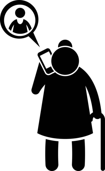 High Tech Granny Elderly Old Woman Using Computer Smartphone Stick Stock Illustration