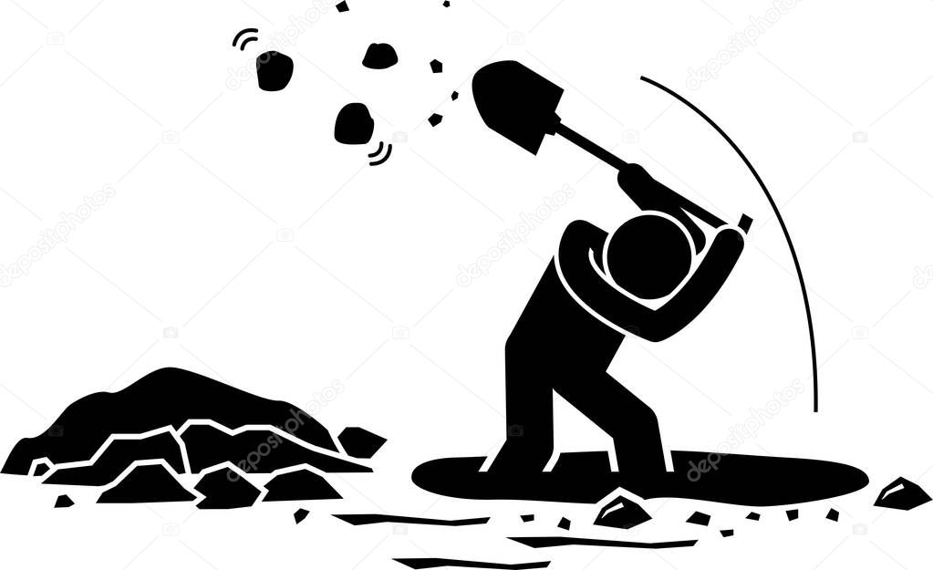 minimalistic vector illustration of person dig hole concept 