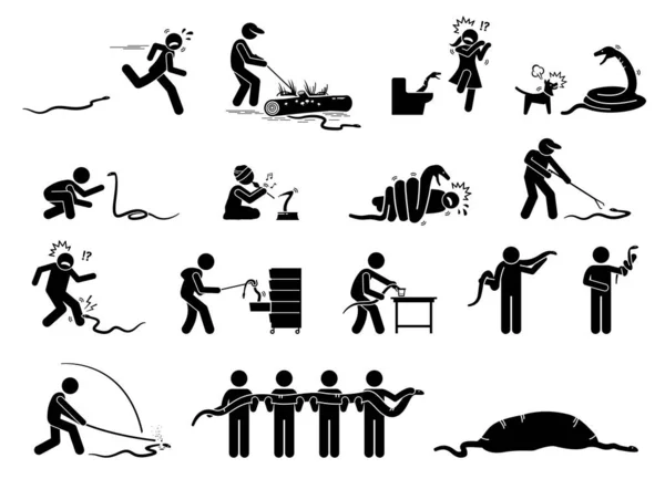 Ikony Lidských Hadích Piktogramů Ilustrace Zobrazují Vyděšené Lidi Kteří Utíkají — Stock fotografie