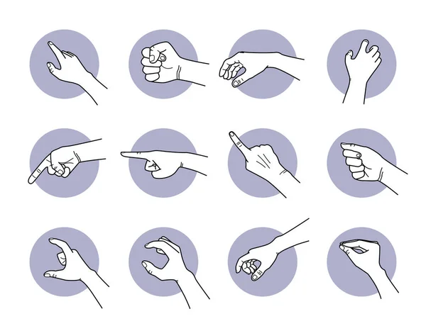 Handen Pekar Och Tar Tag Gester Illustrationer Hand Poser Och — Stockfoto