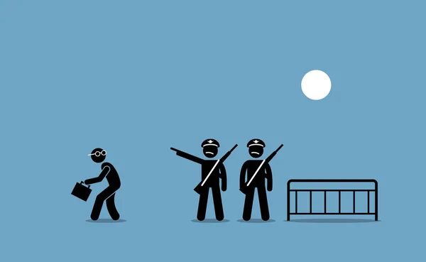 Polícia Guardas Afastando Uma Pessoa Entrar Uma Área Restrita Ilustrações —  Vetores de Stock