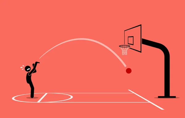 Hombre Tratando Lanzar Una Pelota Baloncesto Aro Echa Menos Consigue — Archivo Imágenes Vectoriales